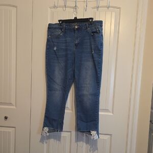 Women's Blue Jeans with Lace Hem